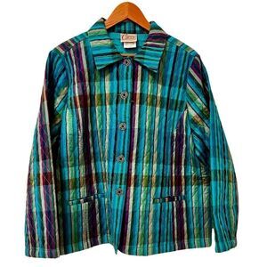 Company Collection Vintage Quilted Button Up Jacket Blue/Green Plaid XL